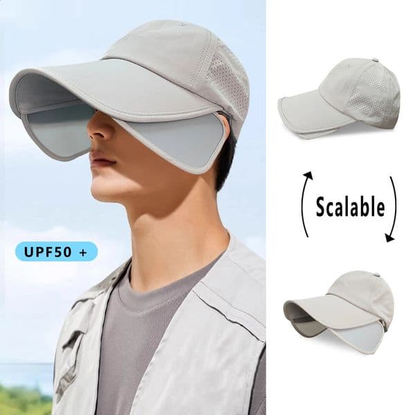 Hat Mens Summer Sun Outdoor Big Brim Cap Breathable Fishing Retractable Sunshade AntiUltraviolet 260316BJ