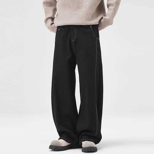 American Style Washed Wide-Leg Jeans Trousers For Men Streetwear Trend Loose Straight Denim Pants C260318
