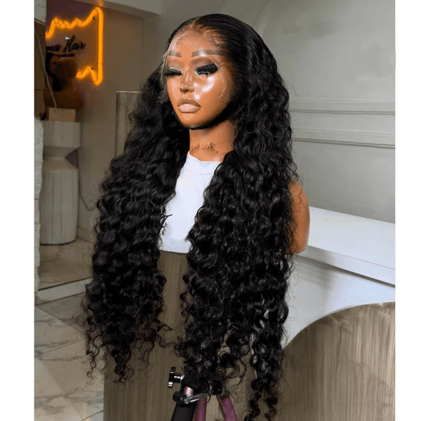 200% 40 Inch Long Curly Human Hair Wig 13x4 13x6 Hd Transparent Lace Frontal Wig Deep Water Wave Brazilian Pre Plucked With Baby Hair For Women