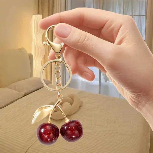 Ladies Simple Glitter Cherry Bag Pendant Keychain - Resin Material Lobster Buckle Handbag Backpack Decorative Accessories H260318