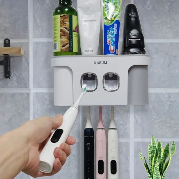 Toothbrush Holder Set Toothpaste Dispenser 2 Mouthwash Cups for Bathroom Accessories Set Family Automatic Toothpaste Squeezer 260316