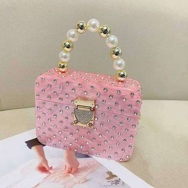 Fashionablesimple Acrylic Women S Evening Bag Socialite Style With Dias Embellishment High End Feel Handbag Pearl Design