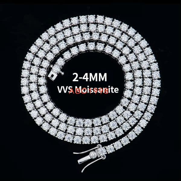 RINNTIN SMN Wholesale 2mm 3mm 4mm Hip Hop Ice Out Bracelet 925 Sterling Silver Moissanite Diamond Tennis Chain Necklace for Men