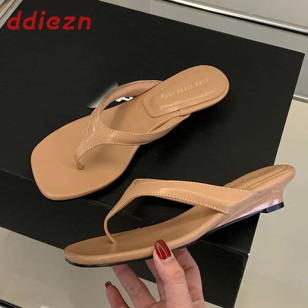 Wedges Low Heel Slippers Shoes For Ladies Narrow Band Casual Sandals Summer Beach Slides Women Slippers Flip Flops 260318