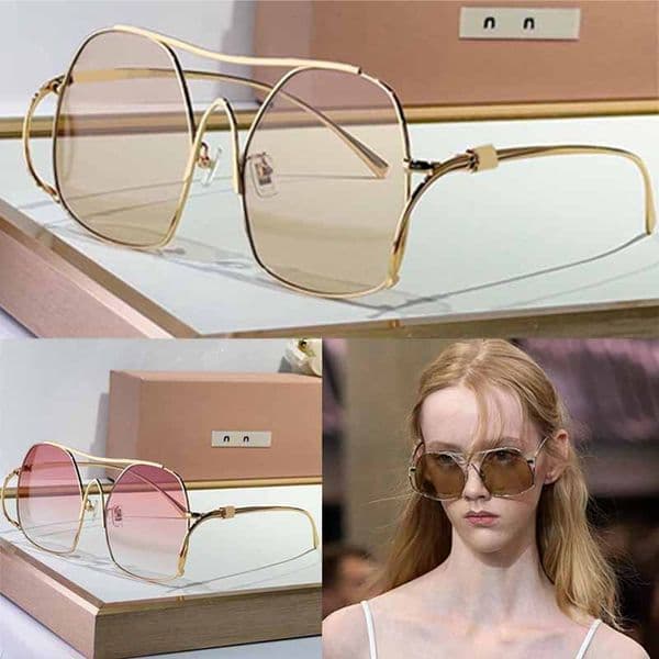 Designer Women Oversized Geometric Metal Frame Sunglasses MUA58 Mens luxury Light Tinted Lens eyewear UV400 Protection Travel Outdoor Glasses