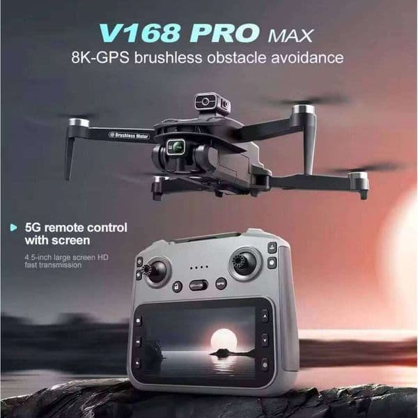 GPS Drones 5G Remote Control Screen Portable Drone 8K Professional HD Dual Cameras Long Range Aerial Photography FPV 4K Beginner Drones Foldable Quadcopter V168 MAX