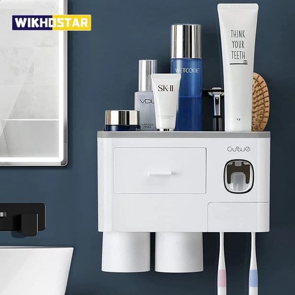 WIKHOSTAR Multifunction Toothpaste Dispenser Magnetic Adsorption Inverted Toothbrush Holder Storage Rack Bathroom Accessories 260316