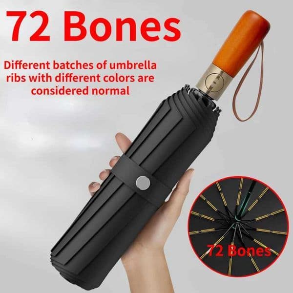 72 Bones Fully Automatic Umbrella for Mens Large Foldable Black High-end Business Wooden Handle Umbrella H260318