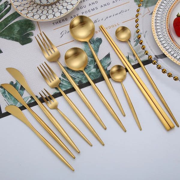 Gold Cutlery Set Forks Knives Spoons 1810 Stainless Steel Dinnerware Set 1 Pieces Fork Spoon Knife Chopsticks Set Drop 260317