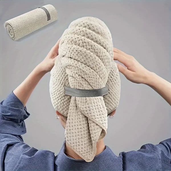 Large Solid Color Water Absorbent Hair Drying Towel Microfiber Hair Towel Wrap With Elastic Strap Soft Quick Drying Towel 260318BJ