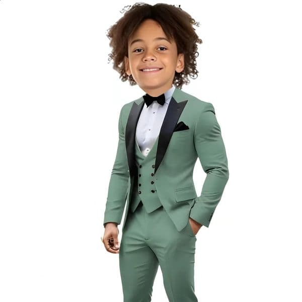 Formal Suit for Boys Wedding Party Tuxedo Kids Formal Outfit Light Green Blazer Pants Vest 3-piece Set 2-16 years old 260313