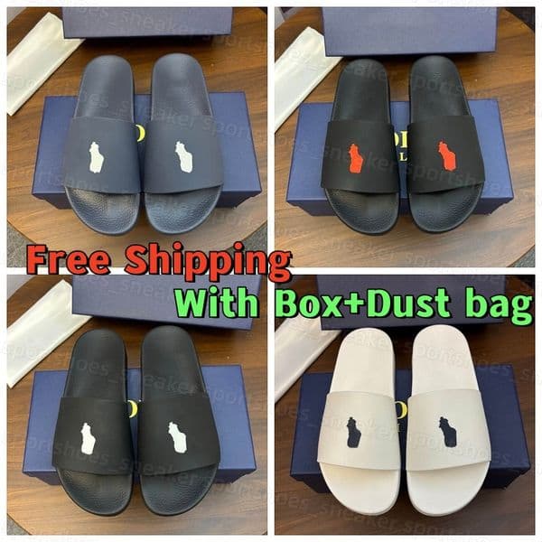 Free Shipping Designer Slippers Men Women Polo Slides Black White Loafer Flat Heel Mule Slide Flip Flops Leather Sand Classic Summer Beach Slipper Sandals 38-46
