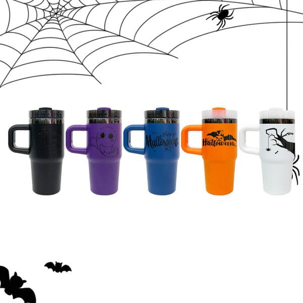 25 pack China warehouse powder coated orange pumpkin black Halloween 14oz mirror black plated underneath blank Halloween tumblers cups for laser engrave