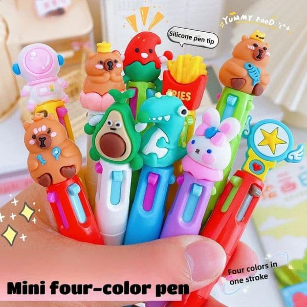 22PcsLot Cute kawaii Cartoon Mini 4 Colors Ballpoint Pen Creative Multi-color Writing Pens For Kids School Office Stationery 260317