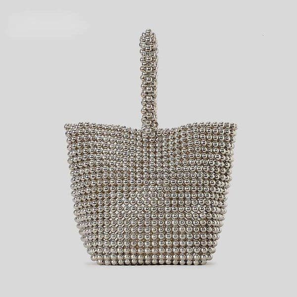 Women S New Pearl Evening Fashionable Small Bucket Woven Beaded Shoulder Crossbody Bag