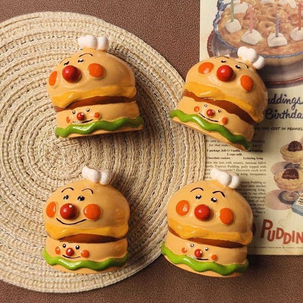 Creative 3D Ugly-Cute Anpanman Burger Refrigerator Magnet Decorative Ornament for Entryway and Pegboard L260318