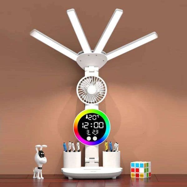 Eye-care Table Digital Clock LED USB 3 Color Desk Lamp Touch Control Foldable With Fan Reading Night Light 26L0318