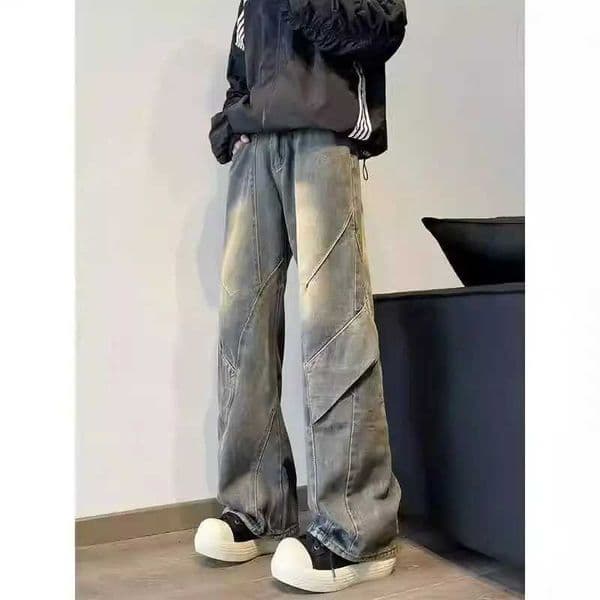 American style niche deconstruction wide leg jeans for men in spring and autumn Vibe trendy brand loose casual versatile vinta C260318
