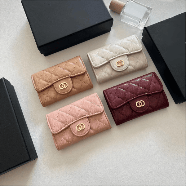 designer wallets luxury Caviar cowhide Ball pattern quilting Pouch short Sheepskin pattern Credit Card Holder bags women of Golden spliced leather chain 10A.
