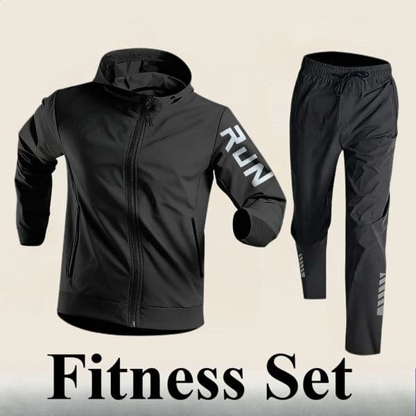 2025 Mens Gym Training Sportswear Running Sets 2 Piece Tracksuit Sports Suit JacketPant Outdoor Workout Morning Run Clothing 260313