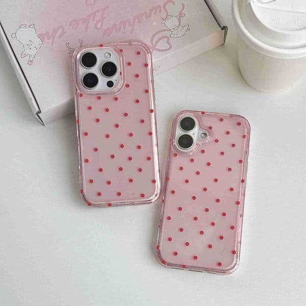 Korean Simple Full-Screen Red Polka Dot Transparent Pink Glossy Protective Phone Case for iPhone 13 14 15 16 17 Pro Max H260318