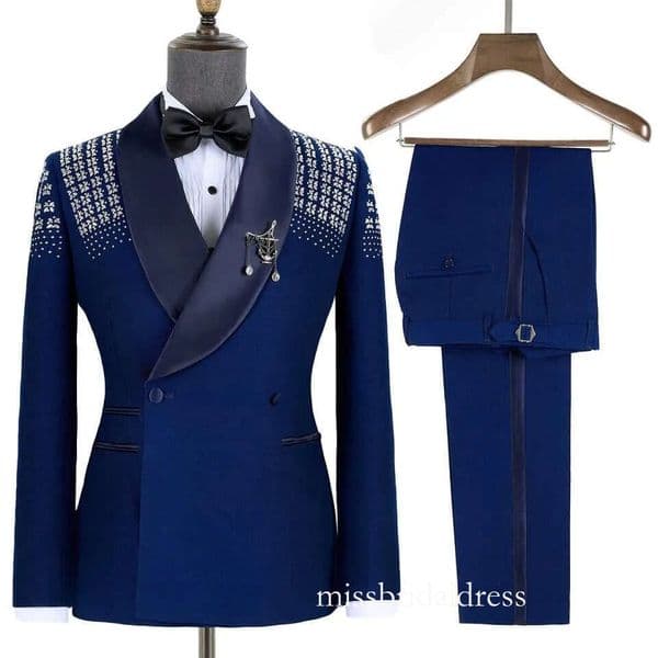 Luxury Men Suits 2 Piece Set Jacket Pants Shawl Lapel Wedding Tuxedos Double Breasted Party Event Groom Tuxedo Suit Customized O31 B0318