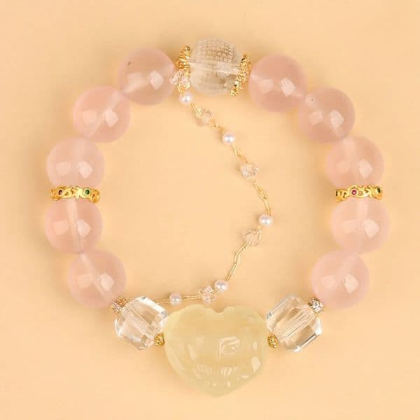 Light Luxury Designer Bracelet Style Natural Mozambique Starlight Rose Quartz Love Jewelry Decoration Heart Nine-tailed Fox Original Fashion Women