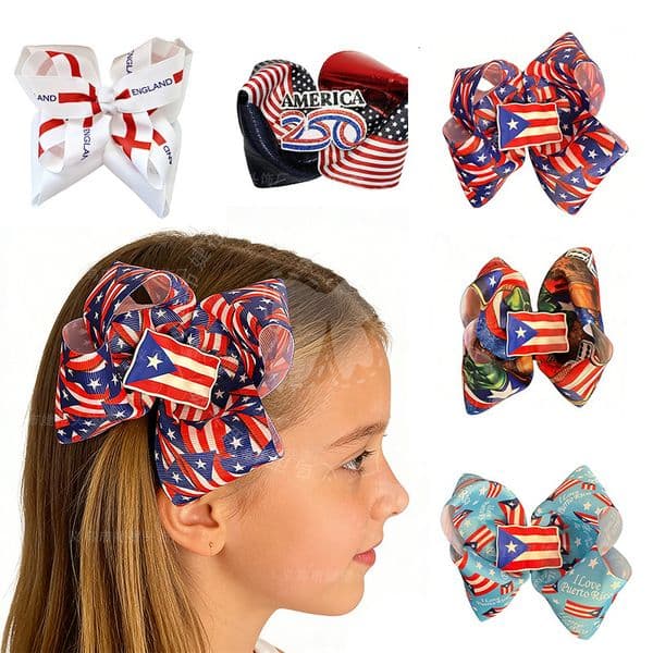New cross-border American flag hairpin, 250th anniversary decorative accessory, Independence Day star-printed bow hair clip ddmyshoesvip