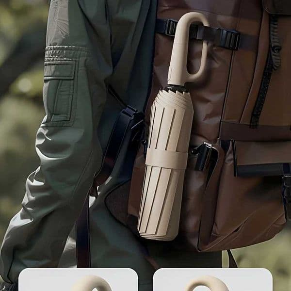Automatic Folding Umbrella With D-style Non-slip Hook Handle Solid Color Casual Portable Lightweight Durable Umbrella H260318