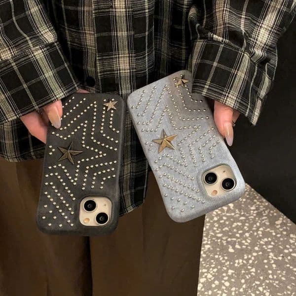 Jj 5D79 Denim rivet star 16pro mobile phone case 16promax new iphone15 womens 13 high-end sense H260318