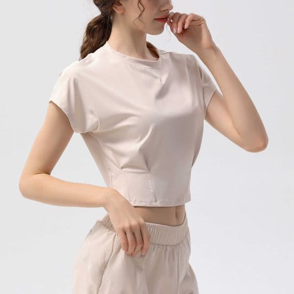 Summer loose-fitting sports short-sleeve womens sexy cropped yoga top breathable quick-dry fitness shirt short-sleeve running t-shirt L260317