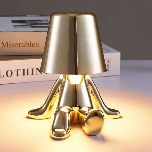 Bedside touch control table lamp, golden figurine decorative LED light, three-level brightness small night light for the room 26H0318