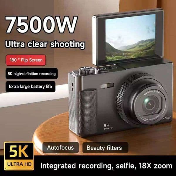 Digital 180 Flip Screen 5k Video Vlog 75mp Anti-shake 18x Zoom Portable Body Camera For Students Gifts 2026 New 26W0318
