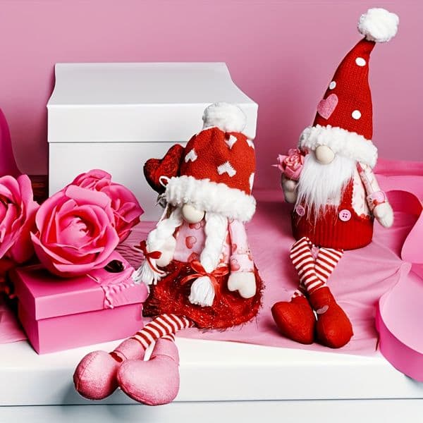 Valentine's Day Love Flower Bouquet, Couple Striped Long-Legged Doll, Festive Home Decor for New Year's Day