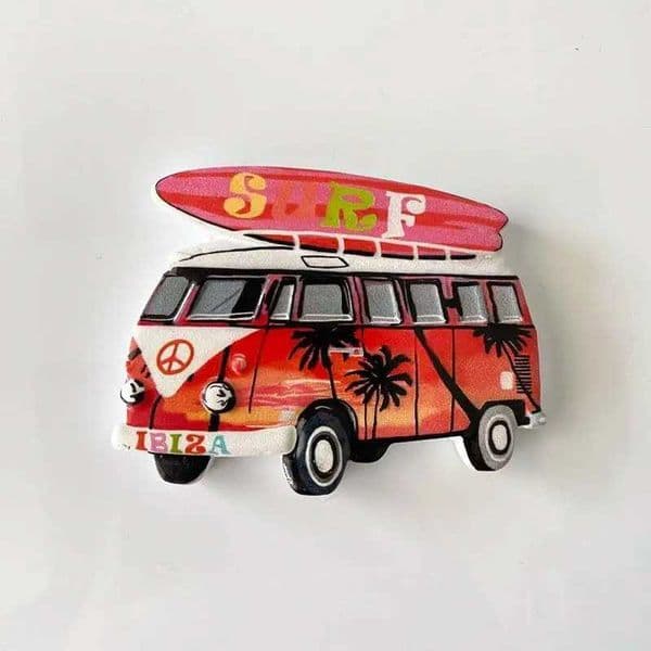 3D Resin Ibiza Surf Bus Shaped Fridge Magnet with Surf Board Design - Nevera Decorative Refrigerator Magnet for Home Decor L260318