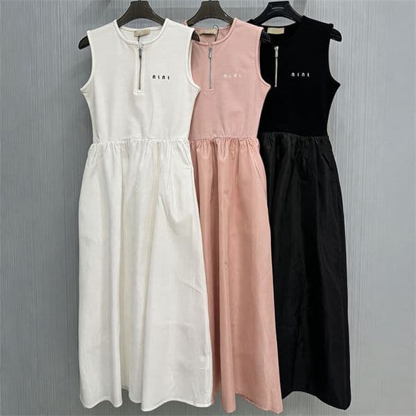 Women Elegant Sleeveless Midi Dress Designer Half Zip Patchwork Pleated Skirts Office Lady Slim Fit Tunic Dress