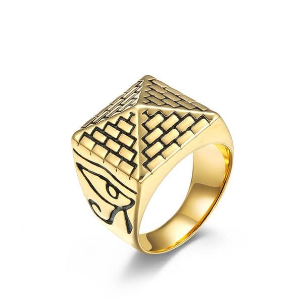style retro ancient Egyptian pyramid Eye of Horus stainless pharaoh men's titanium steel ring