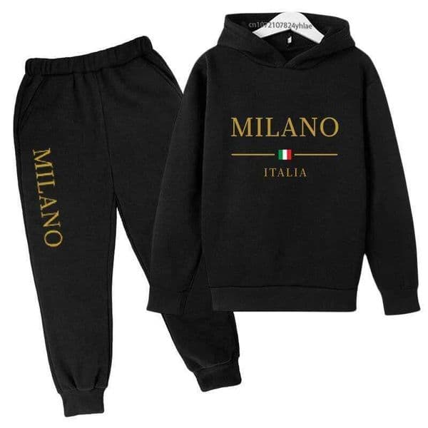 25 Fashion Brand Letter Print Children Hooded Sweatshirt+Pants Two-piece Set Boy Girl Autumn Winter Daily Casual Warm Sportswear S260318