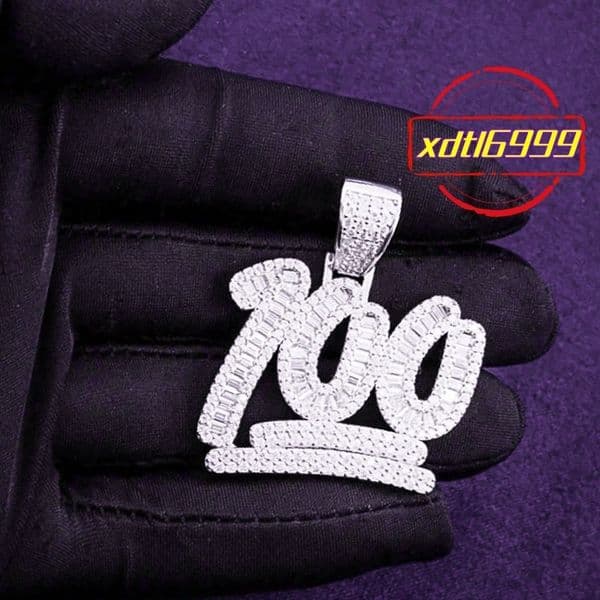 Hip Hop Iced Out Bling 925 Sterling Silver Pass Diamond Tester VVS Baguette Moissanite Number 100 Pendant for Men