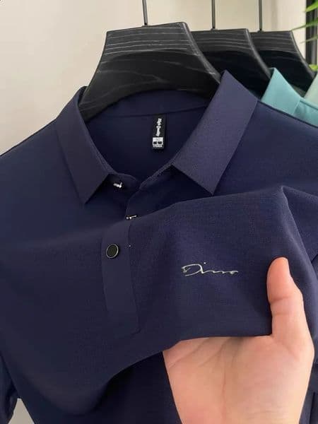 Summer high-quality ice silk fabric comfortable polo shirt fashionable high-end mens exquisite badge breathable short sleeve 260318