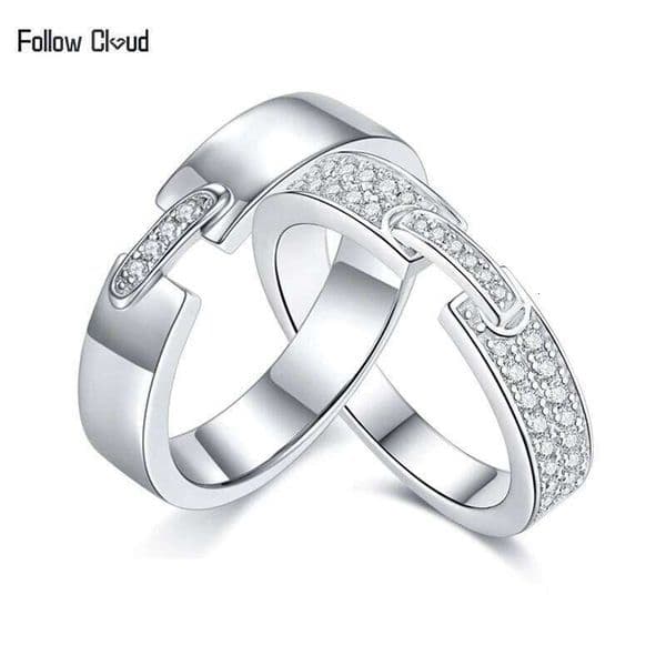 Follow Cloud 925 Sterling Silver Moissanite Couple Wedding Ring 18K White Gold Plated Anniversary Band Rings Gift Fine Jewelry S260318