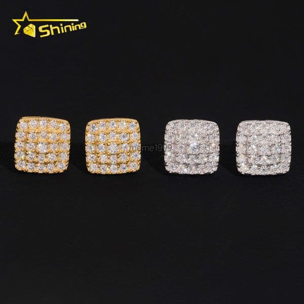 Fine Jewelry Earring Gold Plated 925 Sterling Silver Iced Out VVS Diamond Moissanite Screw Back Stud Earrings