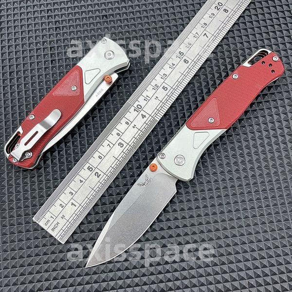 BM 535-9 Red Folding Knife with D2 Blade and G10 Handle - Multi-functional Rescue Knife for Outdoor Rock Climbing Men's Gifts