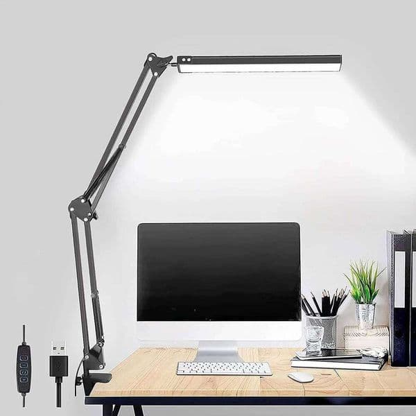 BLED Lamp,Adjustable Metal Swing Arm Lamp withClamp,EyeCaring Architect Desk Light,3 Color Modes with Memory Function 26H0318