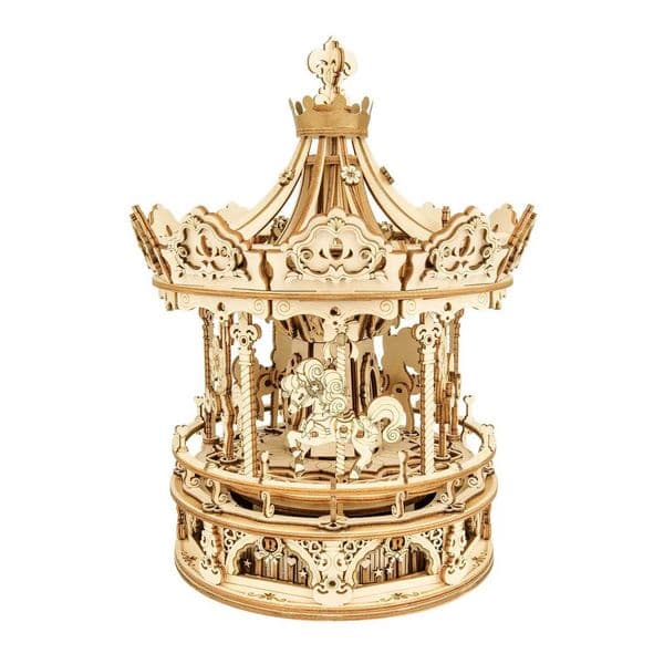 Robotime 3D Wooden Puzzle 336pcs Rotatable DIY Romantic Carousel Game Gift for Children Kids Adult AMK62 Assembly Music Box Toy Y260319