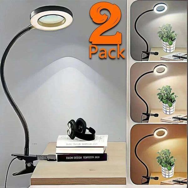Flexible Gooseneck Light Craft Lamp 3 Colors Dimmable LED Desk Lamps for Reading Book in Bed at Night Clip on Table 26H0319