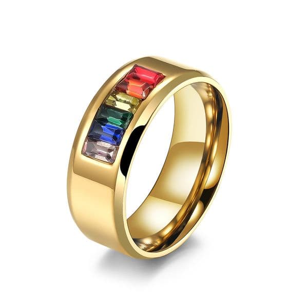 minimalist, unique, unisex rainbow couple's titanium steel ring, six-color fashion niche design, high-end jewelry