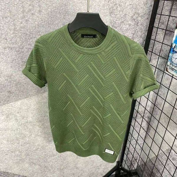 Short-Sleeved Men's Round Neck Solid Color Base Young Slim Pullover Korean Simple Half-Sleeved Sweater Trend