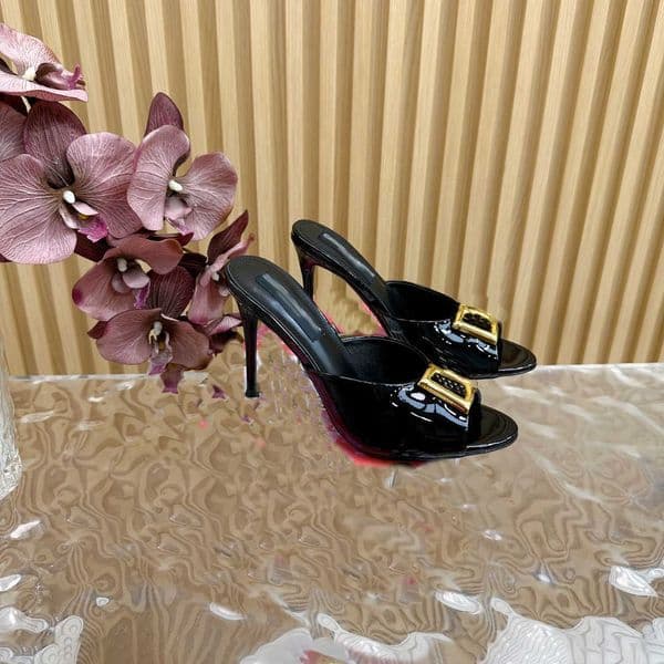 Women Keira Sandals Shoes Women Mules Patent Leather Green Black Nude Open Toe High Heels Lady Comfort Walking Elegant Footwear EU35-43