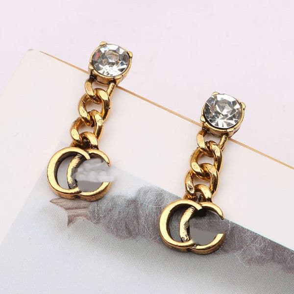 Designer Luxury 18K Gold Plated Stud Earring for Elegant Women Designers Double Colorful Rhinestone Pendant Jewelry Wedding Party Gift 20style
